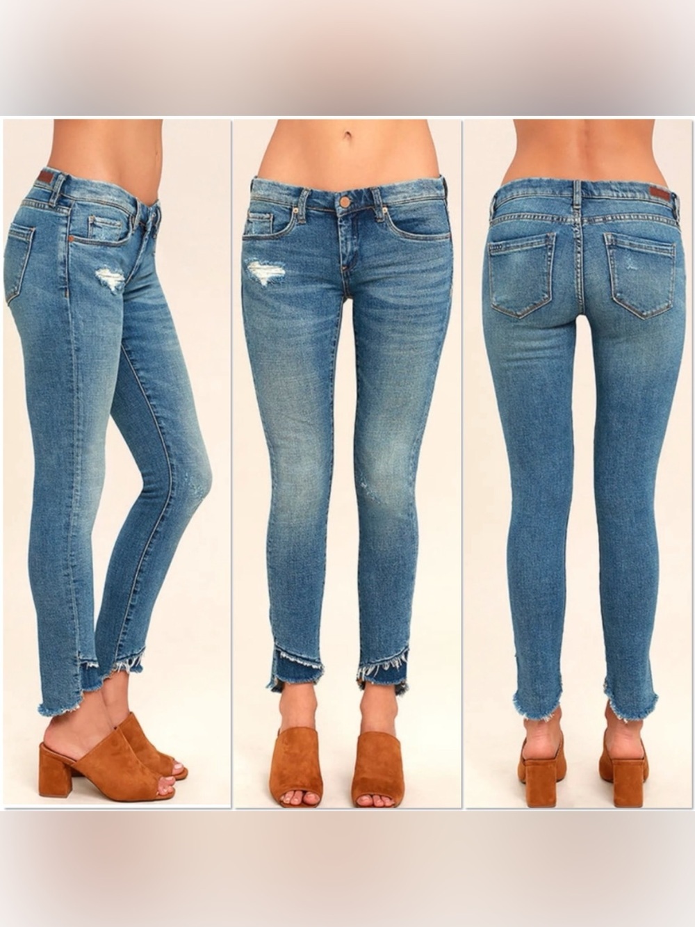 BlankNYC skinny Classique distressed frayed hem blue jeans 31